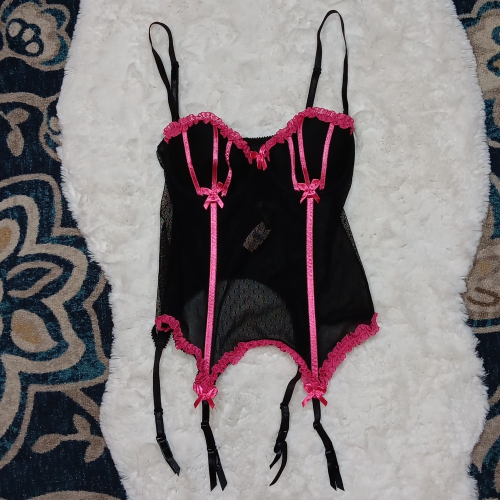 New Victoria's Secret black & pink lingerie bustier top sz medium